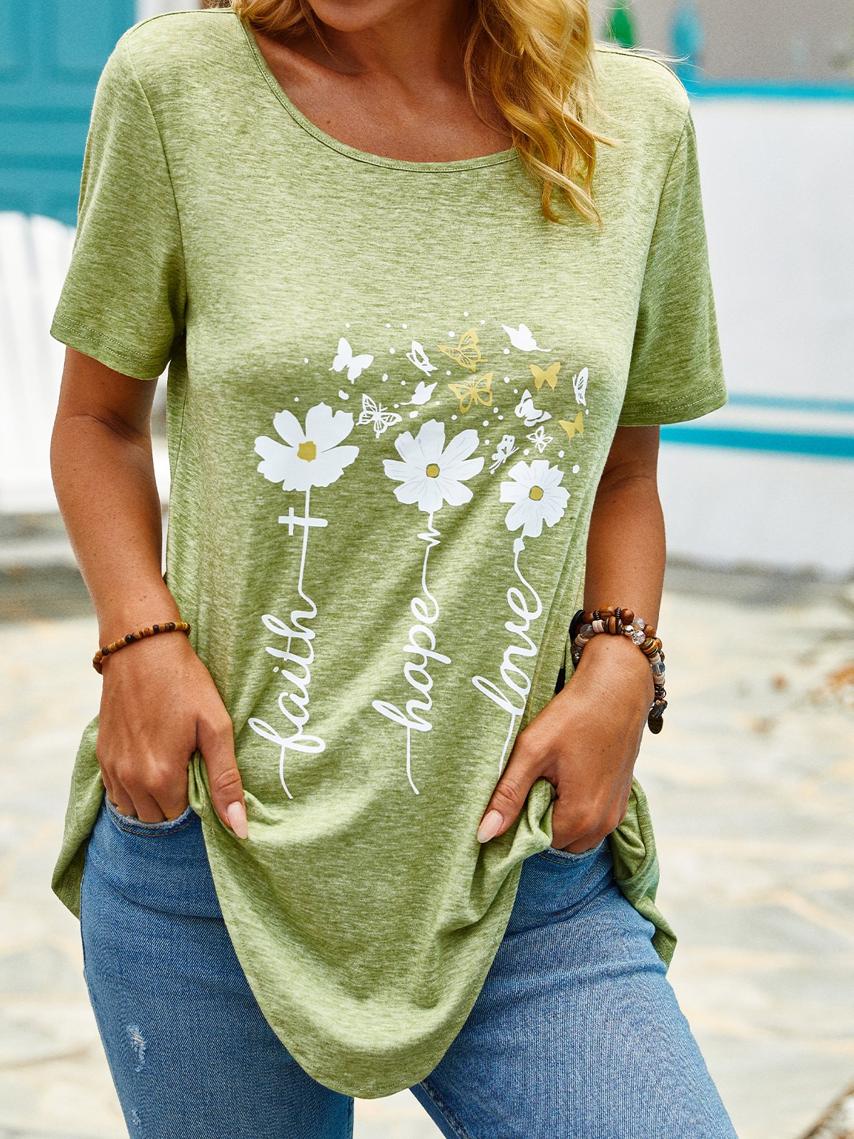 Floral Crew Neck Loose T-Shirts