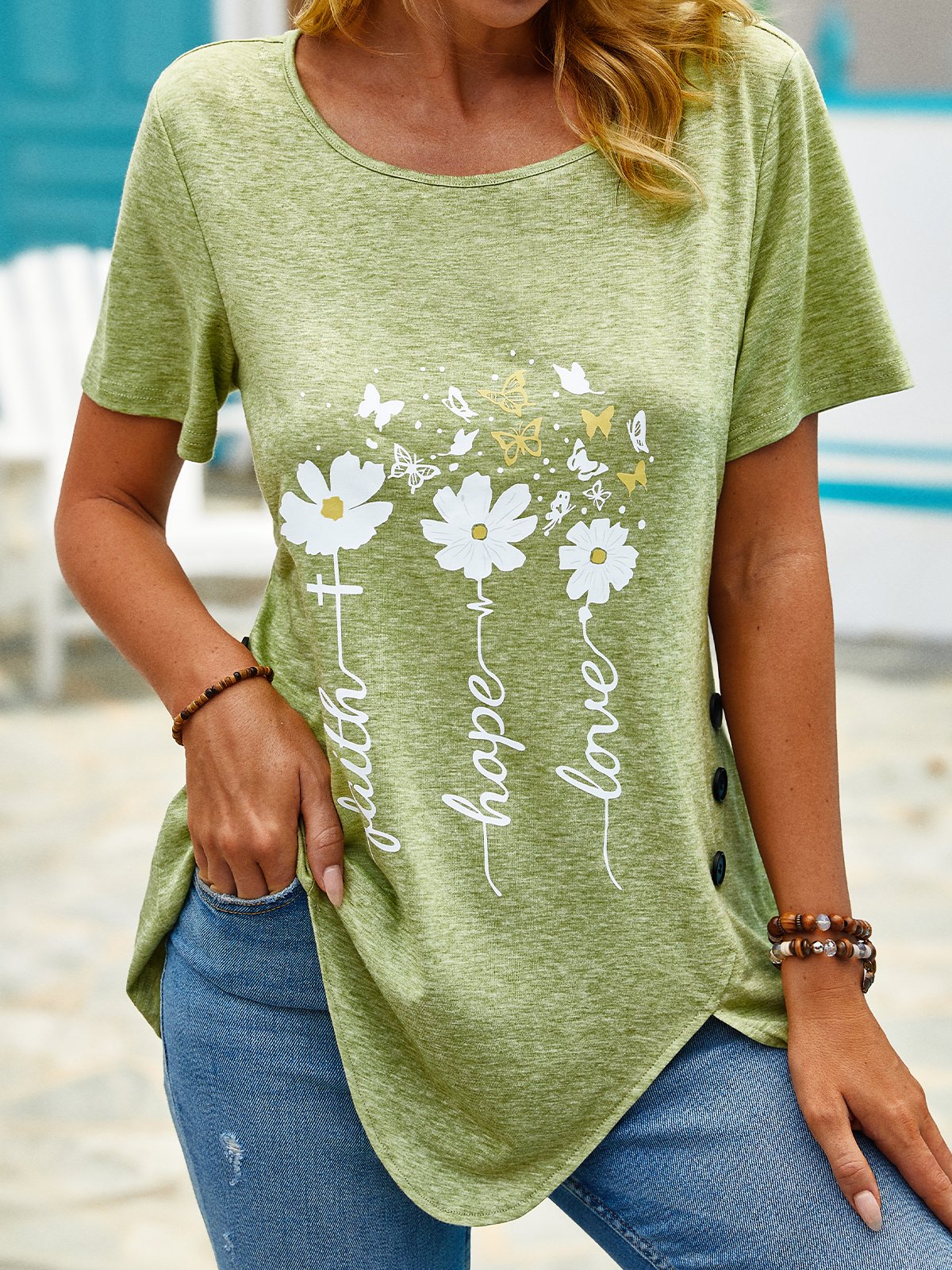 Floral Crew Neck Loose T-Shirts