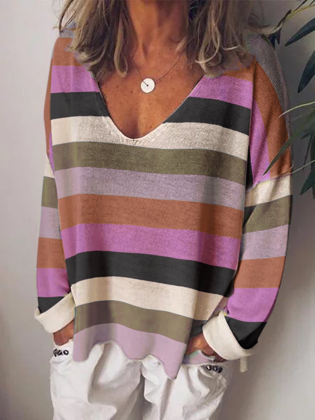 V Neck Jersey Casual Sweatshirts &pullover