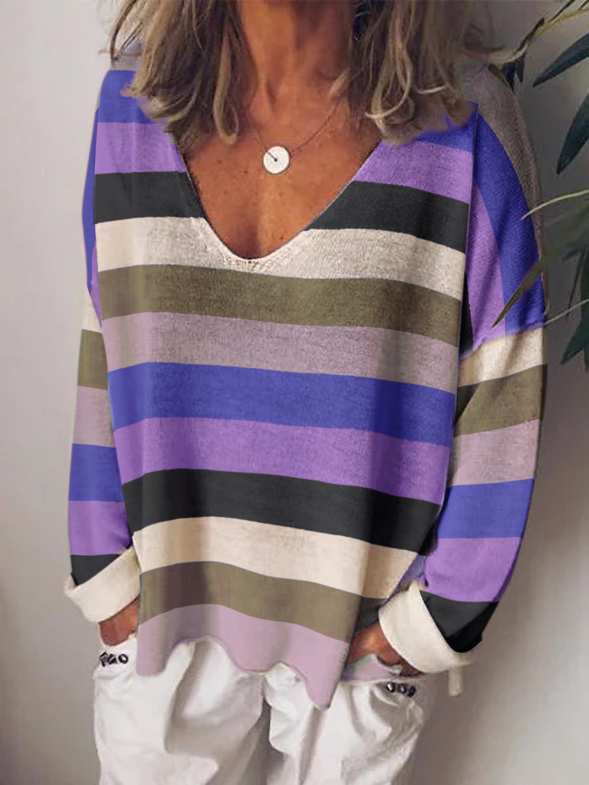 V Neck Jersey Casual Sweatshirts &pullover