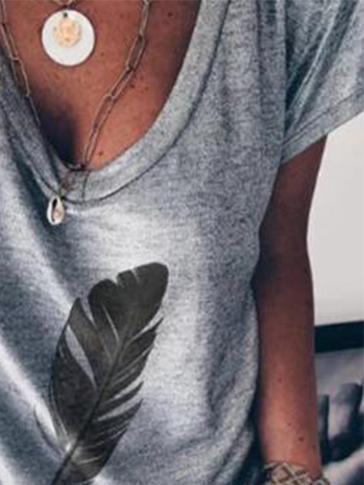 V Neck Graphic Loose Cotton Causal Top