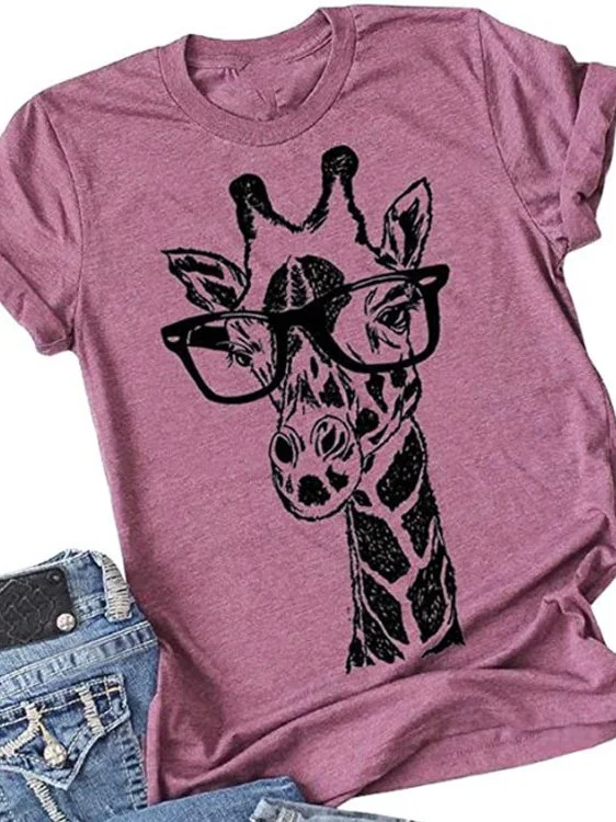 Modal Animal Crew Neck Casual T-shirt