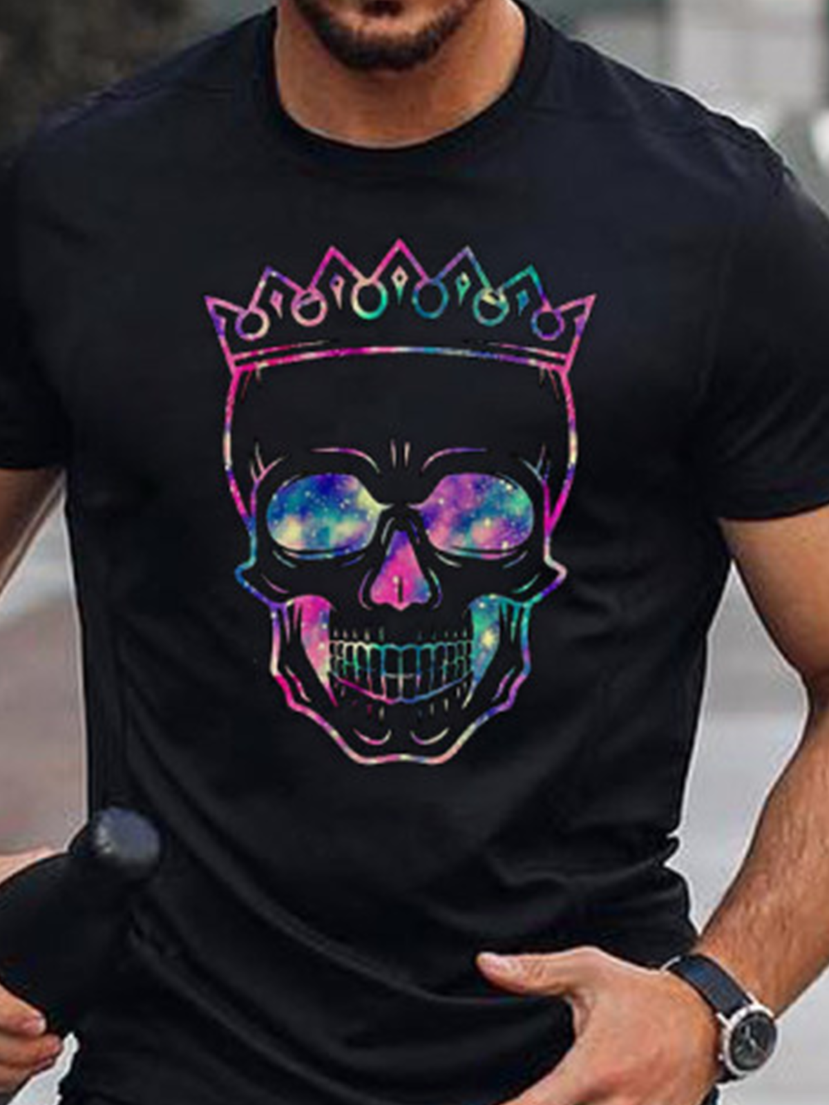 Loose Crew Neck Cotton-Blend Skull Men-T-Shirts