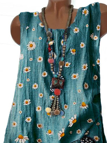 Round Neck Floral Vacation Tanks & Camis