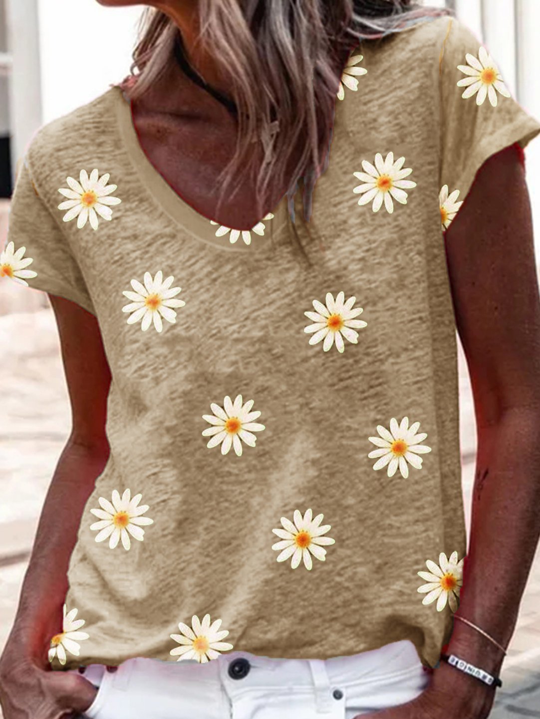Floral Loose Casual V Neck T-Shirts