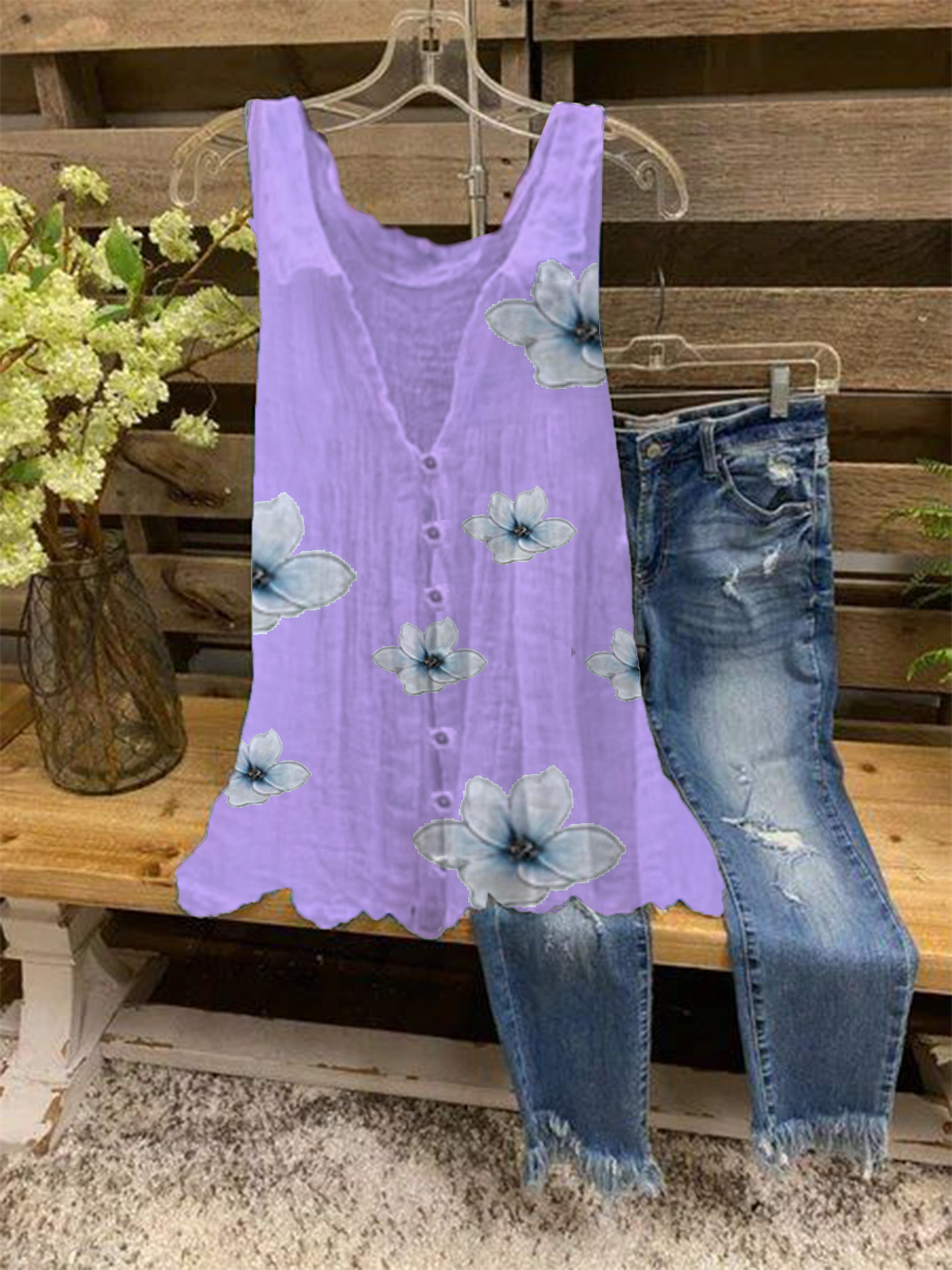 Casual Cotton Shawl Collar Tanks & Camis