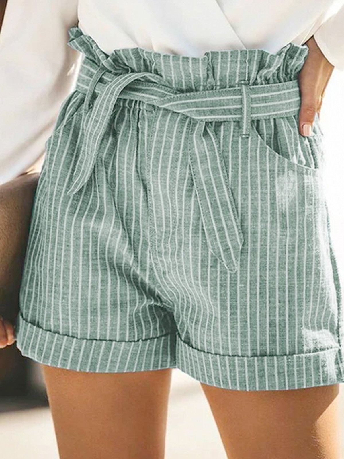 Striped Loose Cotton-Blend Shorts