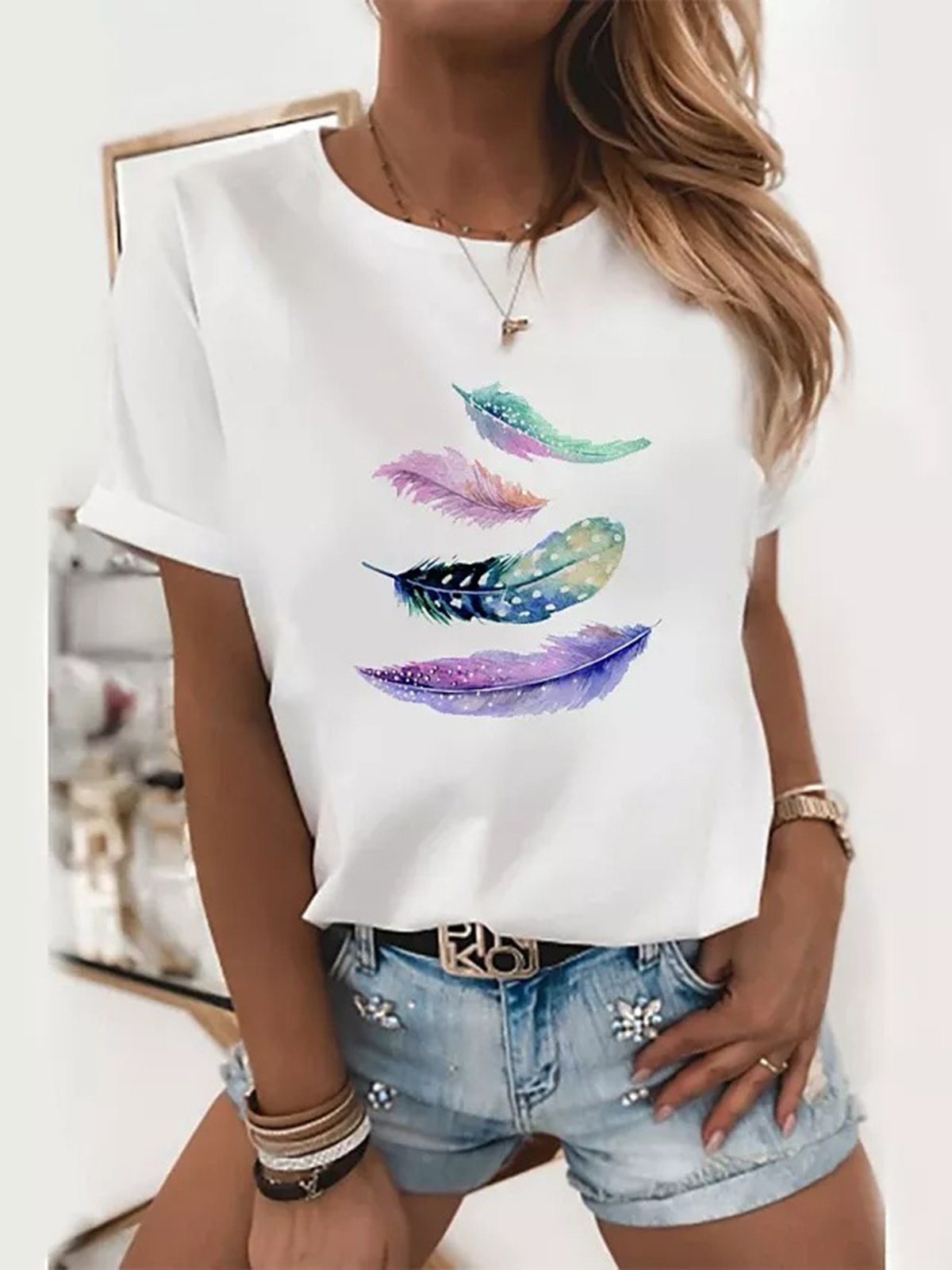 Loose Printed Crew Neck Casual T-shirt