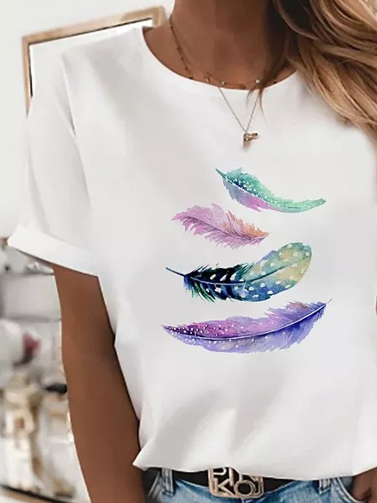 Loose Printed Crew Neck Casual T-shirt