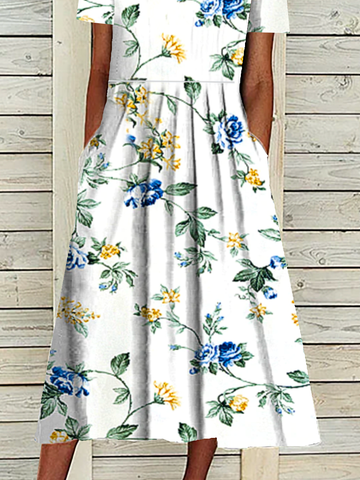 Pockets Casual Floral Midi