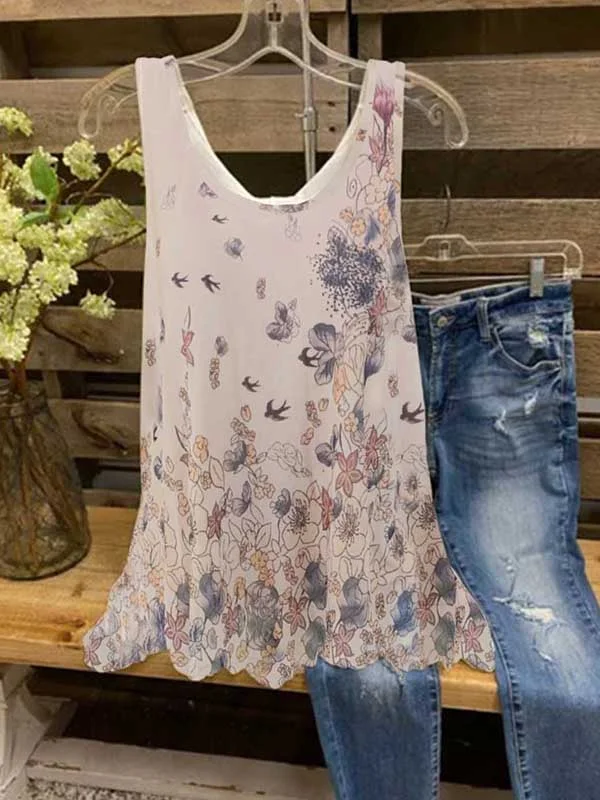 Round Neck Cotton Blends Tanks & Camis