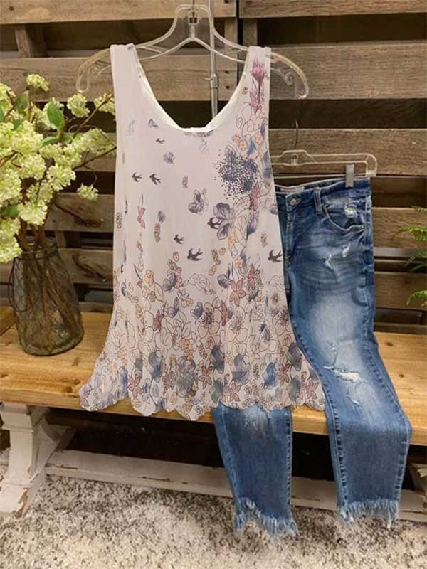 Round Neck Cotton Blends Tanks & Camis