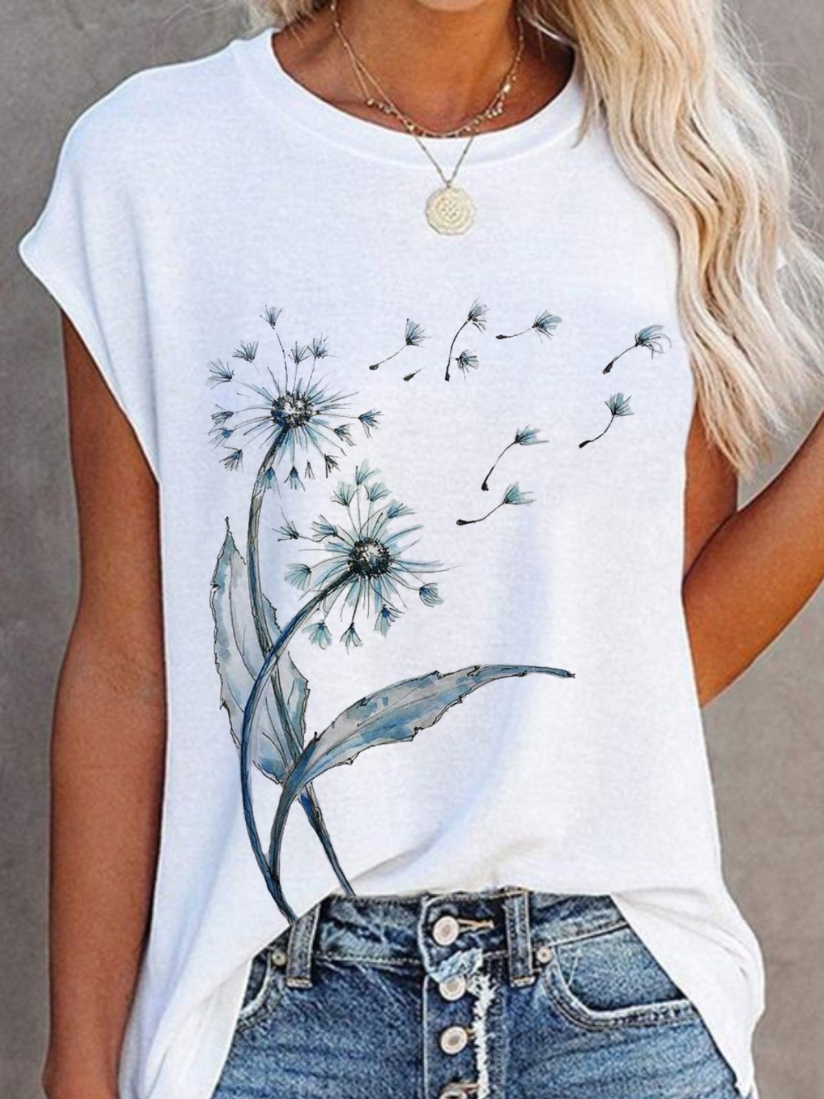 Loosen Dandelion Round Neck T-Shirts