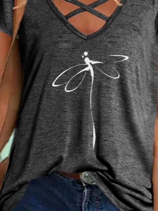 Dragonfly V Neck Loosen Casual T-Shirts