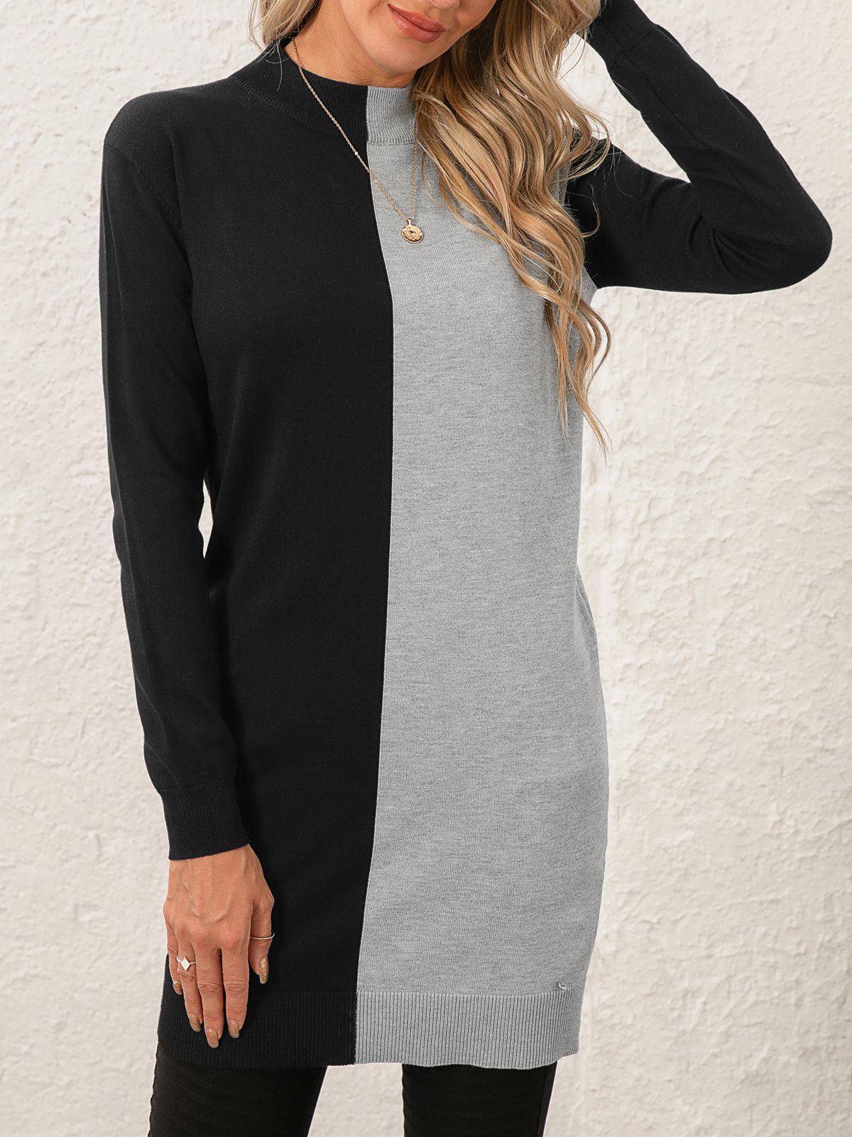 Simple Viscose Micro-Elasticity Daily Fit Crew Neck Long Sweater for Women