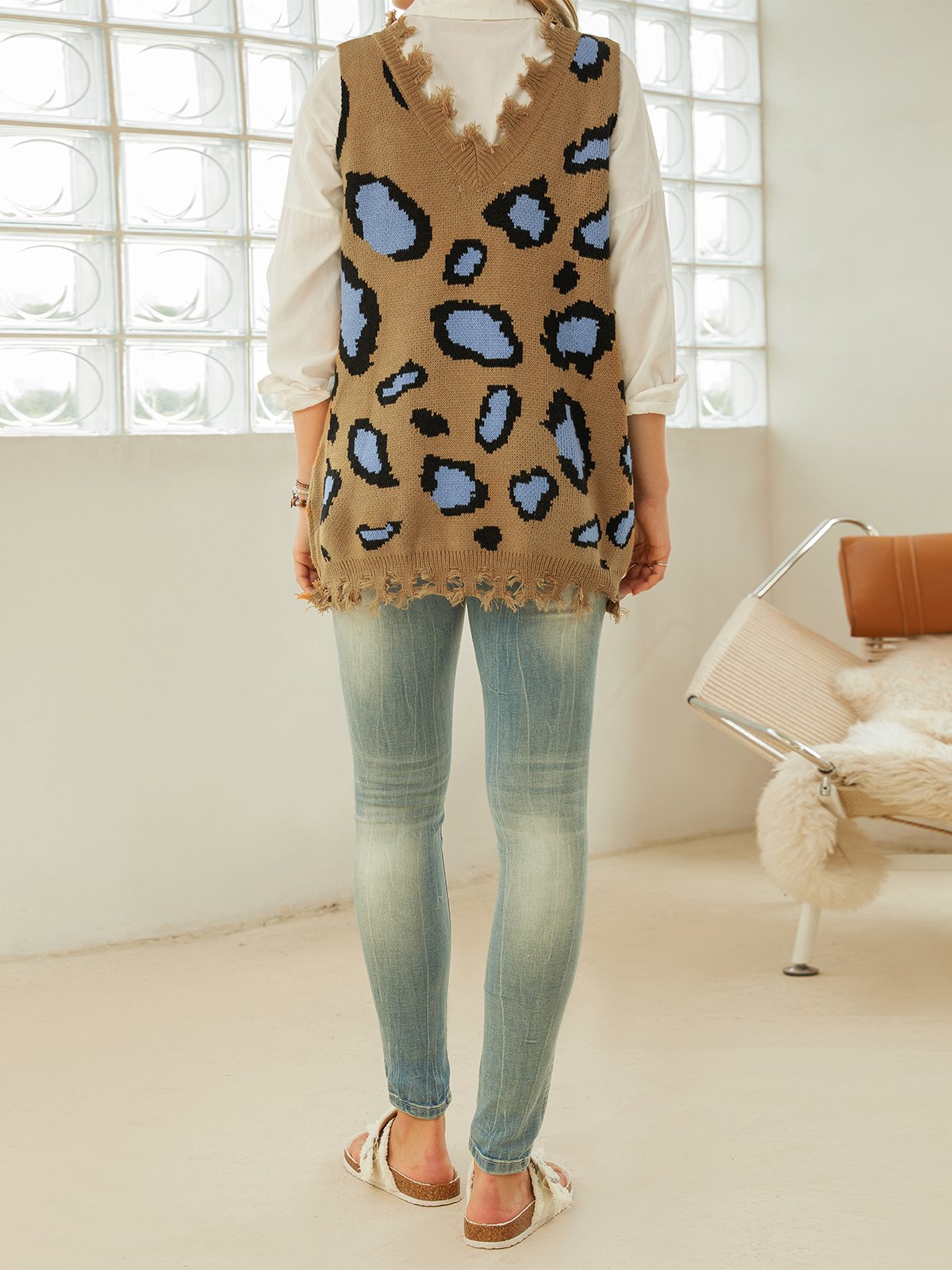 Leopard Sleeveless Knitted Shirt & Top