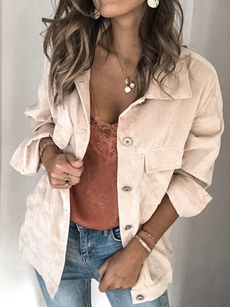Shirt Collar Cotton Blends Casual Jackets