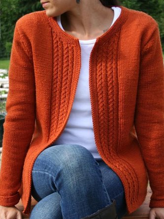 Round Neck Wool/knitting Solid Cardigans