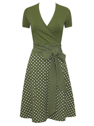 Short Sleeve Polka Dots Casual Knitting Dress