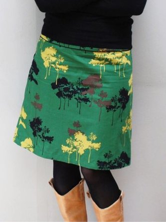 Printed Cotton Blends Casual Skirts