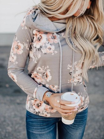 Floral-Print Cotton-Blend Casual Long Sleeve Sweatshirts