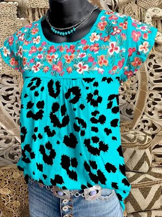 Casual Crew Neck Loose Floral Auto-Clearance