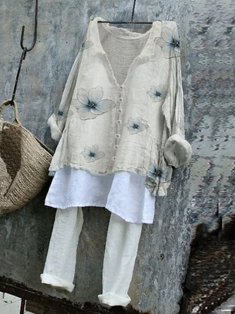 Loose Vacation Shawl Collar Blouses