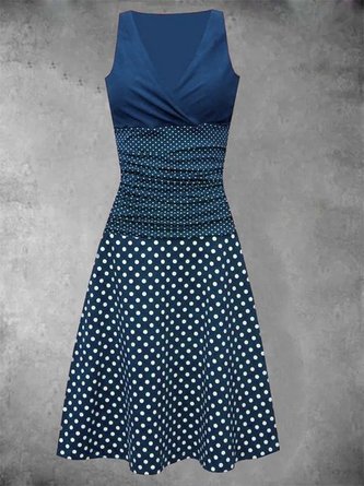 V Neck Fit Polka Dots Cotton-Blend Auto-Clearance