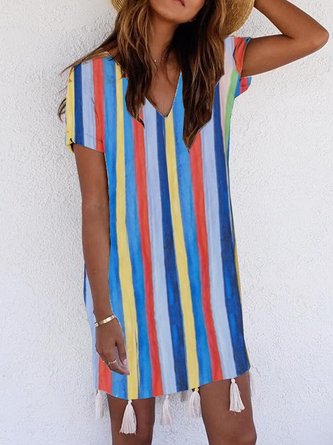Wool/knitting Striped V Neck Casual Shorts