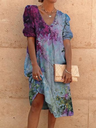 Floral Loose Casual Cotton Midi