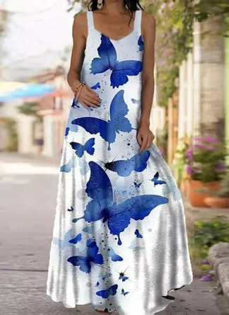 Butterfly Crew Neck Sweet Maxi