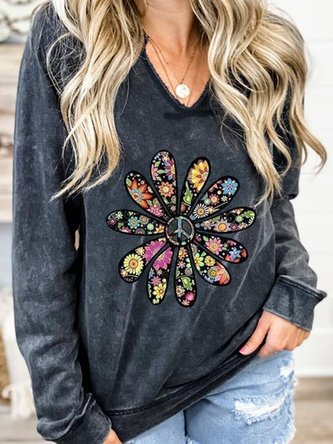 Casual Loosen Floral Hoodies & Sweatshirts