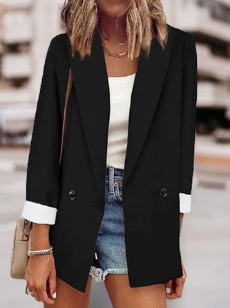 Women Basics Winter Solid Polyester Mid-weight Micro-Elasticity Daily Long sleeve Shawl Collar Blazer