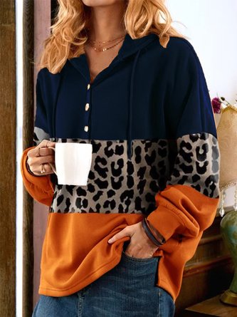 Hooded Loosen Leopard Hoodies & Sweatshirts