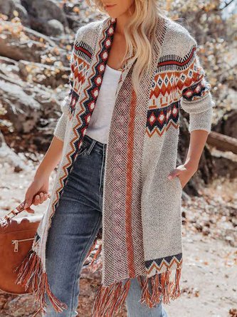 Casual Ethnic Autumn Micro-Elasticity Loose Hot List Long sleeve Regular Regular Size Sweater coat for Women