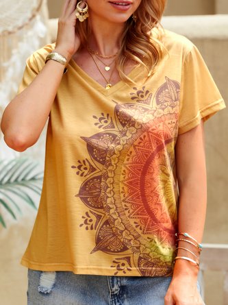 Vacation Loose V Neck Ethnic Auto-Clearance