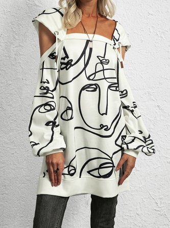 Casual Long Sleeve Printed Hoodie Dress