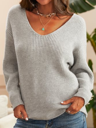 Elegant Plain V Neck Sweaters