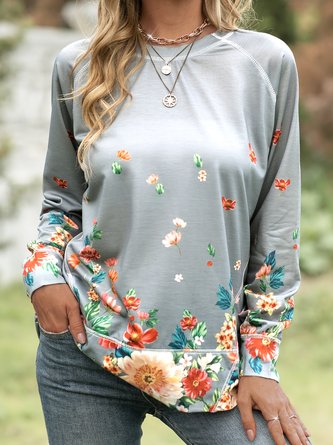 Loosen Floral Cotton Hoodies & Sweatshirts