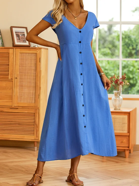 Solid Color Short Sleeve Casual Maxi Dress