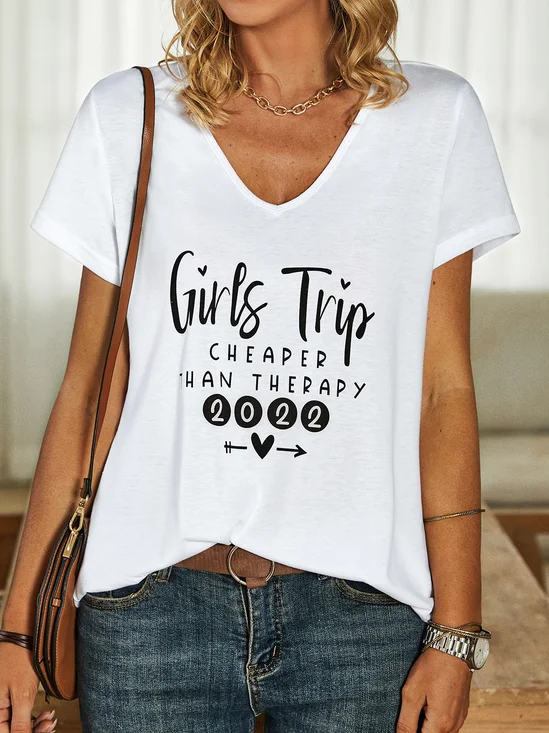 V Neck Jersey Casual Loose T-Shirts