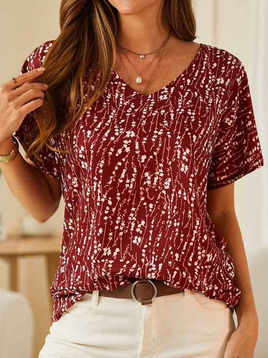 V Neck Floral Casual Loosen Top