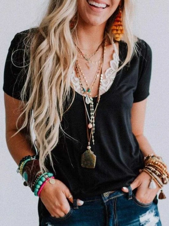 Casual V Neck Fit Cotton T-shirt