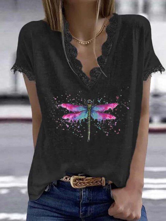 V Neck Fit Cotton-Blend Printed T-shirt