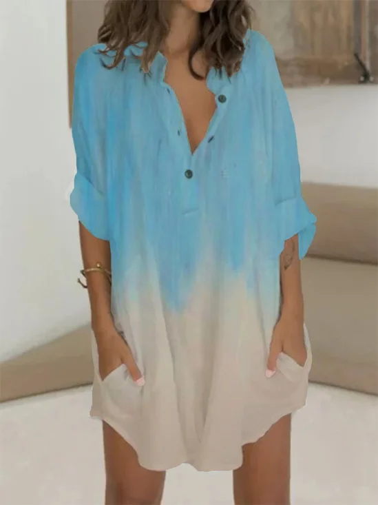 Ombre Stand Collar Loose Vacation Shorts