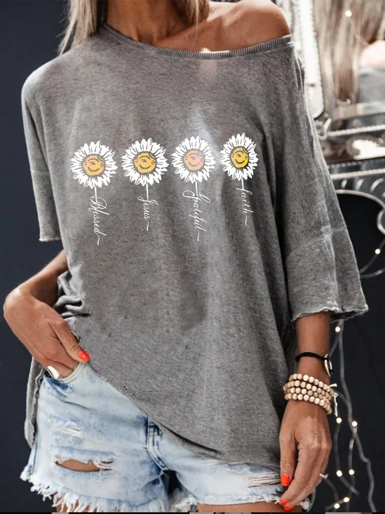 Casual Floral Round Neck T-shirt