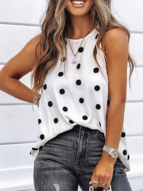 Cotton-Blend Polka Dots Casual Fit Tanks & Camis