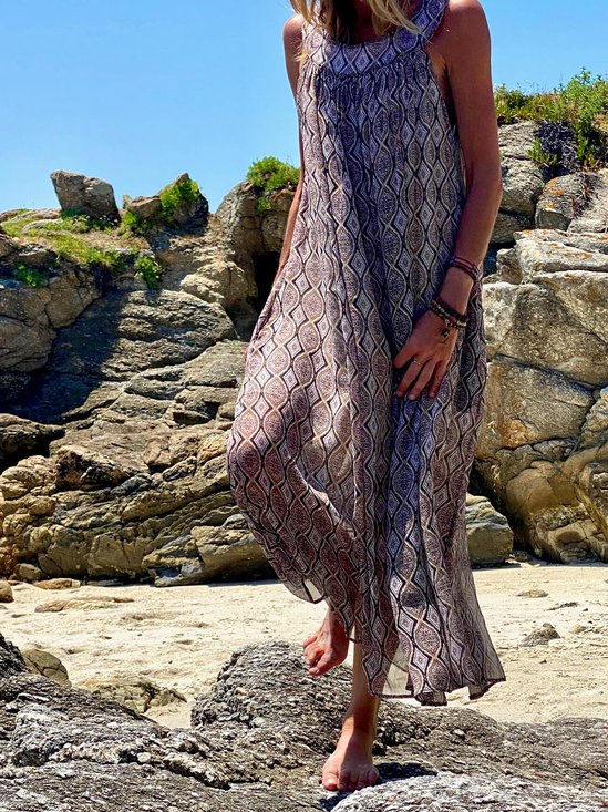 Printed Loosen Round Neck Maxi