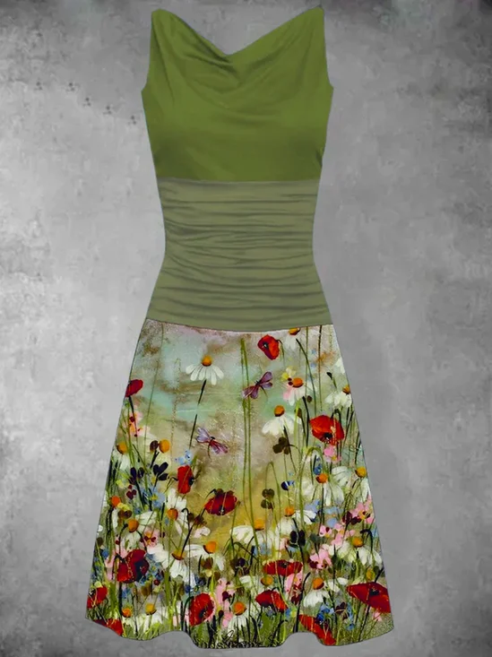 Vintage Floral Cotton Blends Floral Dresses