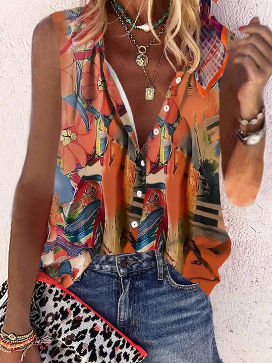 Casual Abstract Loosen Blouses